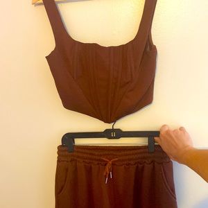 Matching brown bustier & sweat pants set